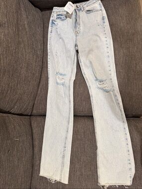 Zara Light Blue Distressed Flare Jeans